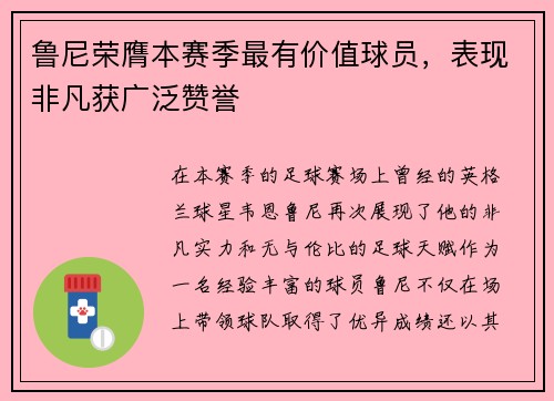 鲁尼荣膺本赛季最有价值球员，表现非凡获广泛赞誉