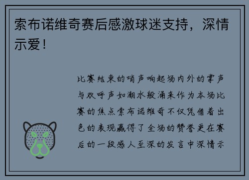 索布诺维奇赛后感激球迷支持，深情示爱！